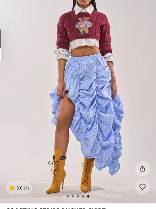 AKIRA Dresses & Skirts - AKIRA Light Blue Gingham High-Low Ruched Maxi Skirt